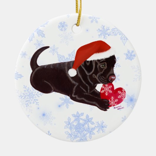 Gepersonaliseerd chocolade labrador Puppy Santa's  Keramisch Ornament (Voorkant)