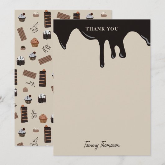 Gepersonaliseerd chocolade thema patroon bedankkaart (Voorkant / Achterkant)