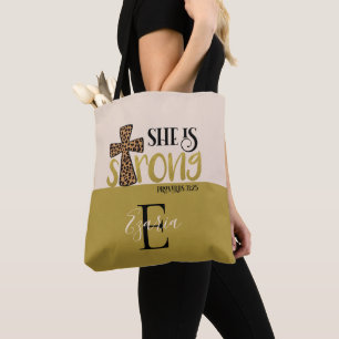 Gepersonaliseerd Christelijk zij is sterke spreekw Tote Bag