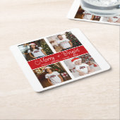 Gepersonaliseerd Christmas 4 Fotocollage Kartonnen Onderzetters (Schuin)