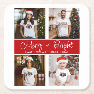 Gepersonaliseerd Christmas 4 Fotocollage Kartonnen Onderzetters