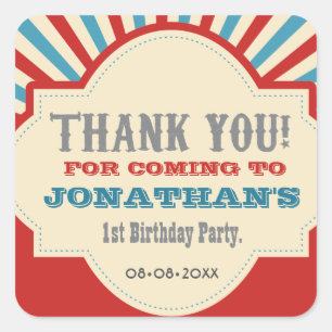 Gepersonaliseerd Circus carnaval 1e verjaardagsfee Vierkante Sticker
