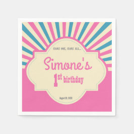 Gepersonaliseerd, Circus thema, eerste verjaardag, Servet