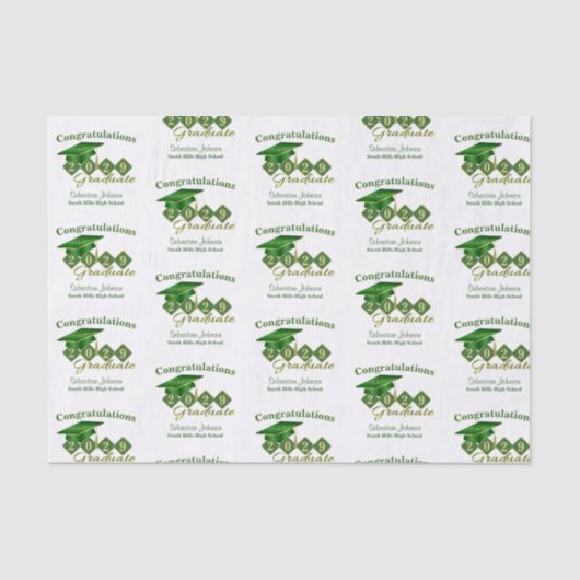 Gepersonaliseerd Classic Afstuderen Groen & Goud Tissuepapier (Voorkant)