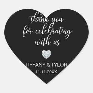 Gepersonaliseerd Classic Diamond Zwart & Wit Bruil Hart Sticker