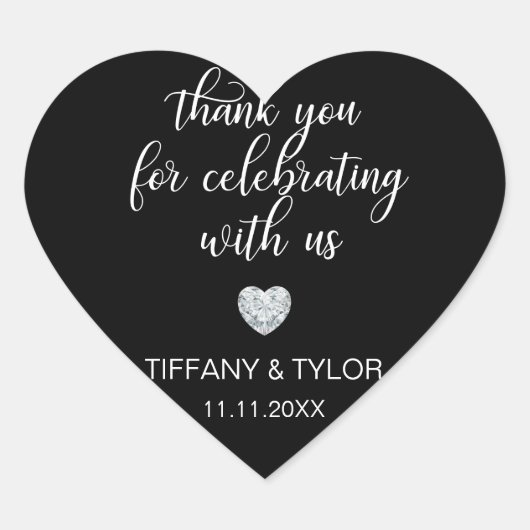 Gepersonaliseerd Classic Diamond Zwart & Wit Bruil Hart Sticker (Voorkant)