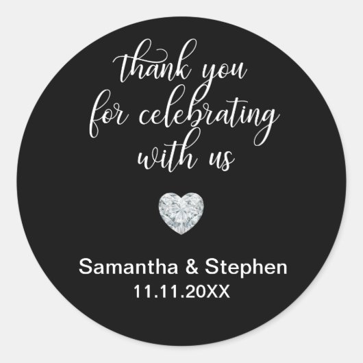 Gepersonaliseerd Classic Diamond Zwart & Wit Bruil Ronde Sticker (Voorkant)