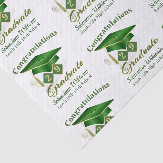 Gepersonaliseerd Classic Groen Goud Afstuderen Tissuepapier (Detail)