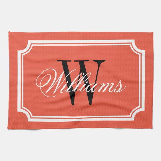 Gepersonaliseerd classy monogram sinaasappels keuk theedoek (Horizontaal)