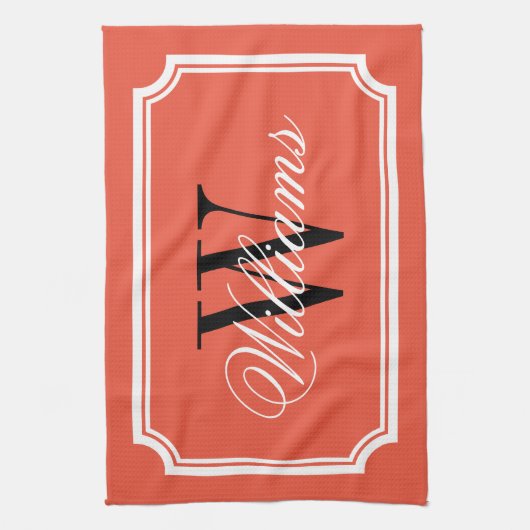 Gepersonaliseerd classy monogram sinaasappels keuk theedoek (Verticaal)