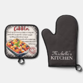 Gepersonaliseerd Cobbler bakrecept Ovenwant & Pannenlap Set (Voorkant)