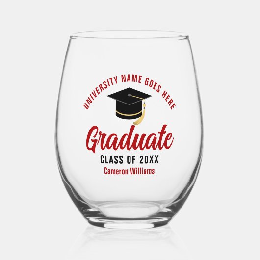 Gepersonaliseerd College Graduation Red Afstuderen Wijnglas Zonder Voet (Voorkant)