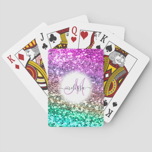Gepersonaliseerd Colorful Glitter Mermaid Monogram Pokerkaarten (Achterkant)