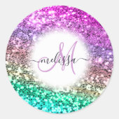 Gepersonaliseerd Colorful Glitter Mermaid Monogram Ronde Sticker (Voorkant)