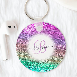 Gepersonaliseerd Colorful Glitter Mermaid Monogram Sleutelhanger