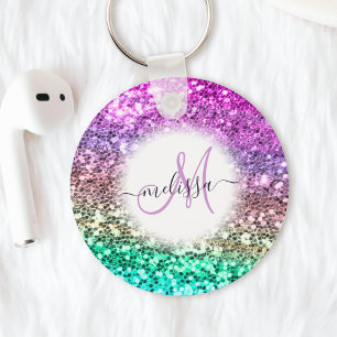 Gepersonaliseerd Colorful Glitter Mermaid Monogram Sleutelhanger