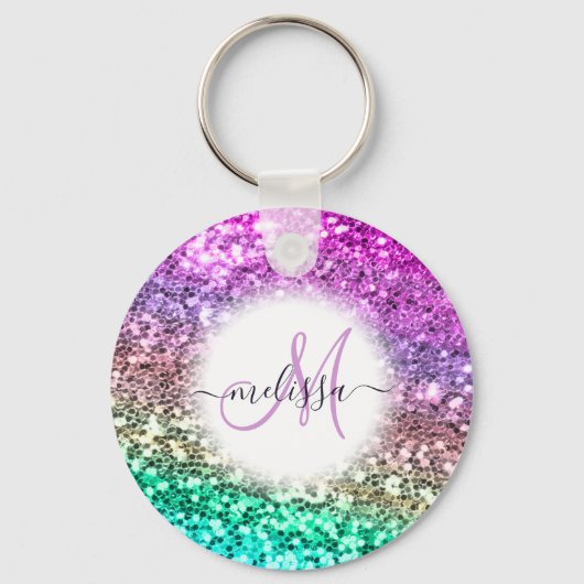 Gepersonaliseerd Colorful Glitter Mermaid Monogram Sleutelhanger (Achterkant)
