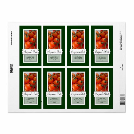 Gepersonaliseerd conservenpotje label, tomaat etiket (Full Sheet)