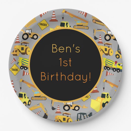 Gepersonaliseerd constructietranspatroon papieren bordje (Voorkant)