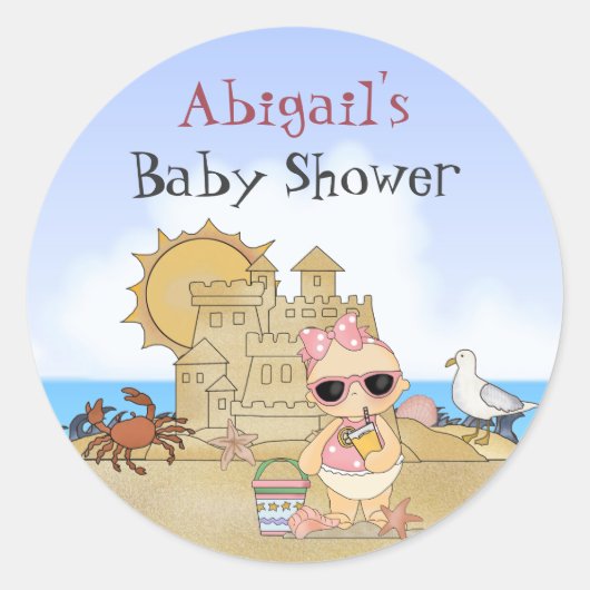 Gepersonaliseerd Cool Beach Baby Meisje Baby showe Ronde Sticker (Voorkant)
