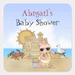 Gepersonaliseerd Cool Beach Baby Meisje Baby showe Vierkante Sticker