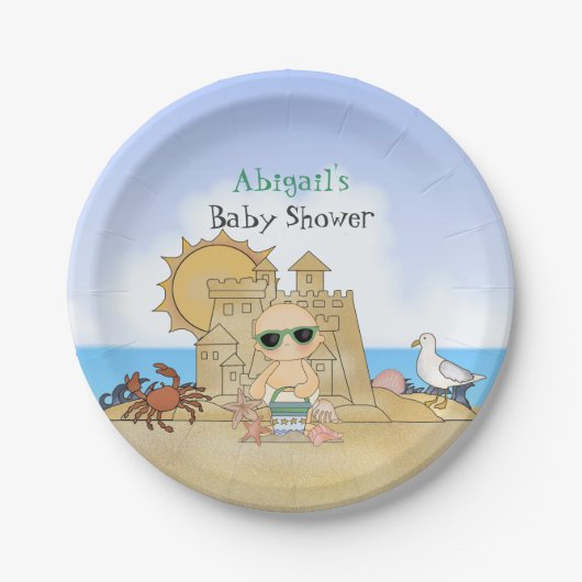 Gepersonaliseerd Cool Beach Baby Neutraal Baby sho Papieren Bordje (Voorkant)