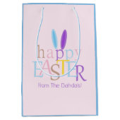 Gepersonaliseerd Cool Happy Easter Bunny Ears Roze Medium Cadeauzakje (Voorkant)