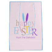 Gepersonaliseerd Cool Happy Easter Bunny Ears Roze Medium Cadeauzakje (Achterkant)