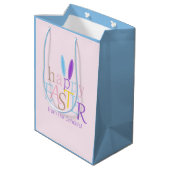 Gepersonaliseerd Cool Happy Easter Bunny Ears Roze Medium Cadeauzakje (Achterkant Gekanteld)