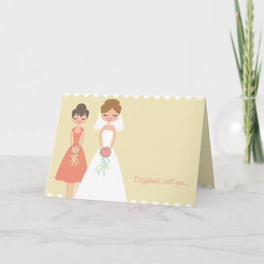 Gepersonaliseerd Coral-Cream Be My Bridesmaid Kaar (Voorkant)
