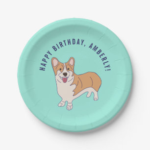 Gepersonaliseerd Corgi Dog Mint Groen Verjaardagsf Papieren Bordje
