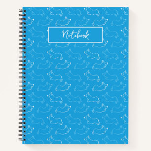 Gepersonaliseerd Corgi Handgetekend Doodle Teal Notitieboek