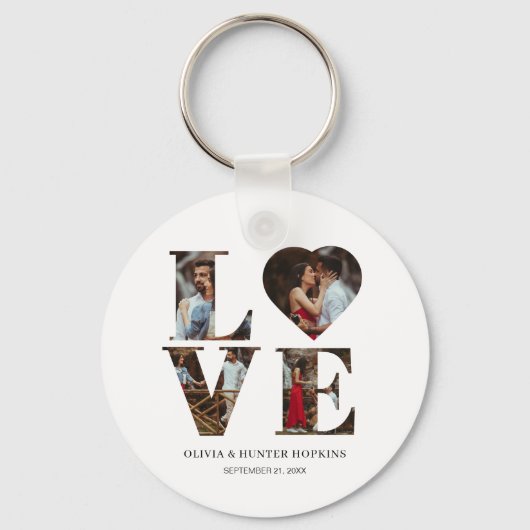 Gepersonaliseerd Couple Love Heart 4 Foto Sleutelhanger (Voorkant)