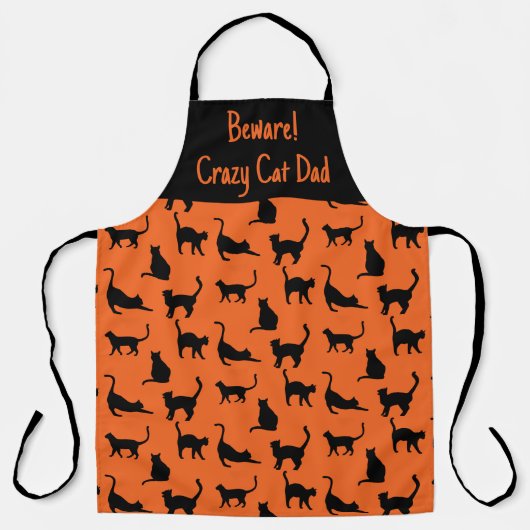 Gepersonaliseerd Crazy Cat Dad Halloween Schort (Voorkant)