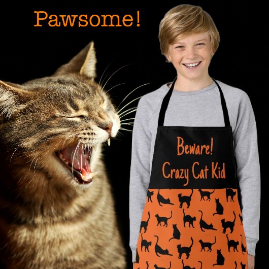 Gepersonaliseerd Crazy Cat Kind Halloween Schort