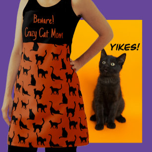Gepersonaliseerd Crazy Cat Mom Halloween Schort