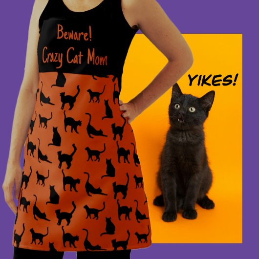 Gepersonaliseerd Crazy Cat Mom Halloween Schort