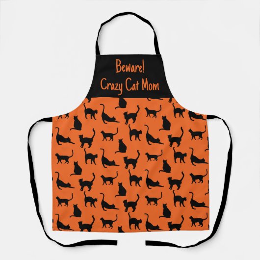 Gepersonaliseerd Crazy Cat Mom Halloween Schort (Voorkant)