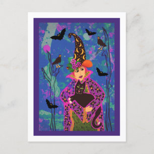Gepersonaliseerd Crazy Cat Witch Halloween Post Ka Briefkaart