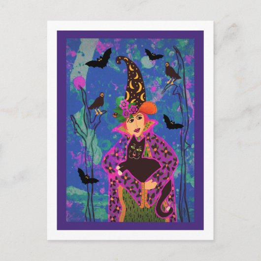 Gepersonaliseerd Crazy Cat Witch Halloween Post Ka Briefkaart (Voorkant)
