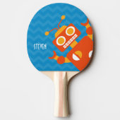 Gepersonaliseerd Crazy Fun Oranje Robot Blue Chevr Tafeltennisbatje (Achterkant)