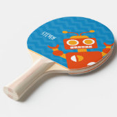 Gepersonaliseerd Crazy Fun Oranje Robot Blue Chevr Tafeltennisbatje (Voorkant Gekanteld)