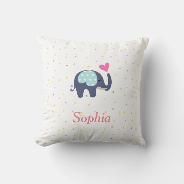 Gepersonaliseerd Cute Elephant en Stars Pattern Kussen (Voorkant)
