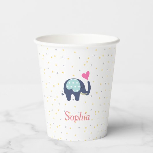 Gepersonaliseerd Cute Elephant en Stars Pattern Papieren Bekers (Achterkant)
