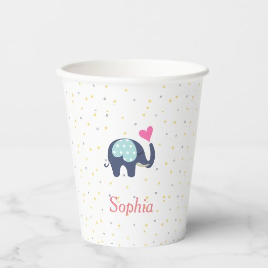 Gepersonaliseerd Cute Elephant en Stars Pattern Papieren Bekers (Voorkant)