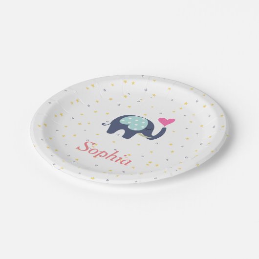 Gepersonaliseerd Cute Elephant en Stars Pattern Papieren Bordje (Gekanteld)