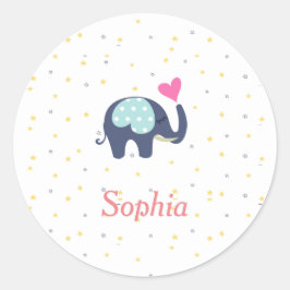 Gepersonaliseerd Cute Elephant en Stars Pattern Ronde Sticker