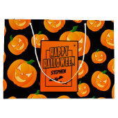 Gepersonaliseerd | Cute Pumpkin & Bat Happy Hallow Groot Cadeauzakje (Achterkant)