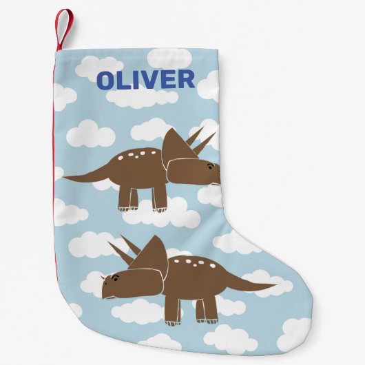 Gepersonaliseerd Cute Triceratops Dinosaur Kinder Kleine Kerstsok (Voorkant)