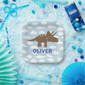 Gepersonaliseerd Cute Triceratops Dinosaur Kindere Papieren Bordje (Feest)